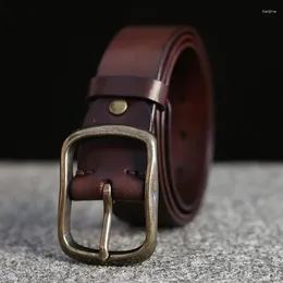 Belts Men's Vintage Luxury Brass Buckle Belt High Quality Strong Genuine Leather Handmade Fashion Jeans Brown Casual