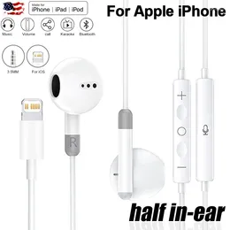 For Apple Original Bluetooth Wired Earphones IPhone 11 13 12 14 Pro Max XS XR X 8 7 Plus 6 Half In-ear Lightning Headphones