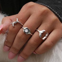 Cluster Rings White Imitation Opal Stone Lover Whale Tail Around Ring Set Summer Beach Sea Fish Style Bohemian Women