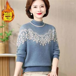 Women's Sweaters Mother's Winter Sweater High End Fashion Plush Tnicken Warm Knitted Pullover Middle-aged Women Elegant Jumper Femme