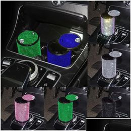 Other Interior Accessories Car Cigarette Ashtray Vehicle Mini Ash Tray Portable With Lid Smell Proof Crystal Diamond For Women Drop D Dha7F