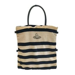 Women Designer Knitted Bags Saturn Pattern Vintage Wool Knitted Striped Tote Large Capacity Commuter Bag