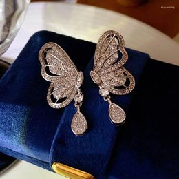 Dangle Earrings French Vintage Hollow Sparkling Butterfly Women's Ins Luxury Fairy Elegant Summer Gentle Eardrop