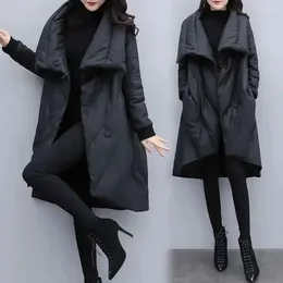 Women's Trench Coats Medium Long Down Cotton Jacket For Women In 2024 Winter Irregular Thickened Black Loose Women's Clothes Slim