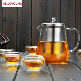 Heat Resistant Glass Kettle Teapot Flower Tea Set Pu'er Coffee Tea Pot Drinkware Set Stainless Steel Strainer Promotion242M