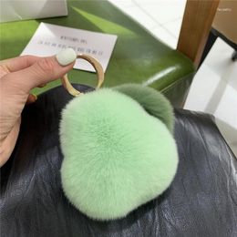 Keychains Rex Fur Soft Fruit Pear Keychain Women Bag Cute Toys Pendant Car Keyring Metal Ring Plush Cyan Trinkets Gift