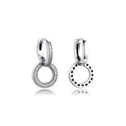 Earrings Sparkling Double Hoop Earrings 100% Authentic 925 Sterling Silver Jewellery Free Shipping