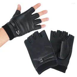 Cycling Gloves 2024 Women Black PU Leather Fingerless Solid Female Button Warm Half Finger Driving Men Motor Punk Thick Guantes