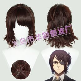 Cosplay Wigs 35cm Hange Zoe Cosplay Attack on Titan Final Season 4 Hange Zoe Wig Dark Brown Hair Eye Mask Heat Resistant Anime Wigs Wig Cap 230908