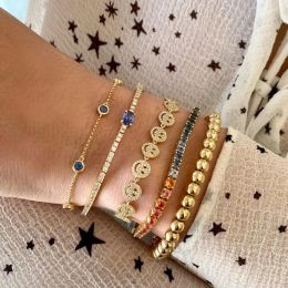 Bracelets Summer New Fashion Women Girl Jewellery Micro Pave 5A Cubic Zirconia CZ Smile Face Charm Gold Plated Happy Lucky Bracelet