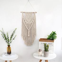 New Hand Knotted Macrame Wall Art Handmade Cotton Wall Hanging Tapestry with Lace Fabrics Bohemian Wedding Decoration208R