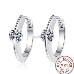 Stud 925 Sterling Silver Smooth Crystal Circle Hoop Earrings For Women Wedding Party Jewelry Gift Female Pendientes Accessory YQ240129