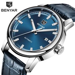 2019 New Casual Fashion Men's Leather Watches BENYAR Top Brand Business Automatic Mechanical Men Sports Watch Relogio Masculi2726