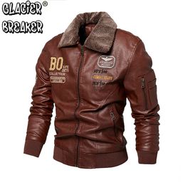 Leather Jacket Men Winter Fleece Original Moto Biker Embroidery Removable Fur Collar Windbreaker Ropa De Hombre Slim Coat 240125