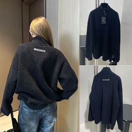 FW24 Show Womens Warm Couple Mens Skiwear 3B Sports Icon Ski Puffer Black Ribbed Wool Knitted Half Zipper High Neck Cape Sweater Women Sweaters