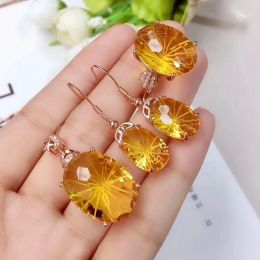 Sets MeiBaPJ Natural High Quality Citrine Gemstone Fine Wedding Jewellery Set 925 Pure Silver Necklace Ring Earrings Suit for Women
