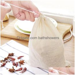 100 Pieces Kitchen Food Muslin Cotton Storage Dstring Bags Empty Tea Filter Sachet Mti Size Soap Cooking Cheesecloth Pouche Wholesale Dhery