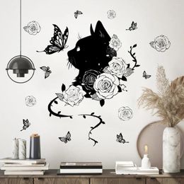 Wallpapers 30 90cm Black Cat Flower Butterfly Wall Stickers Bedroom Study Background Home Decorative Wallpaper Ms2294