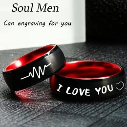 Bands Trendy 8mm Tungsten Carbide Couple Ring Black & Red Color Wedding Band For Lovers' Engagement Engrave Your Name