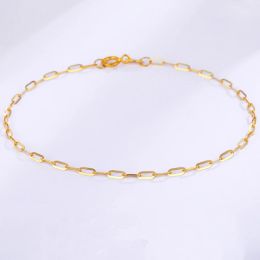 Necklace RINYIN Fine Jewellery Ankle Bracelets 9"11" (2328cm) 100% 18K Yellow Gold Anklets Shine Oblong Rectangle Link Chain Dropshipping