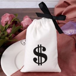 Jewellery 100Pcs White Canvas Cotton Drawstring Burlap Bags Ring Packing Wedding Party Gift Custom Logo Jewellery Sack Organiser Dust Pouch