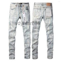 Men's Jeans Designer Purple Brand Mens Male Light Blue Y2k High Street Paint Graffiti Pattern Damaged Ripped Skinny Pants FD9S