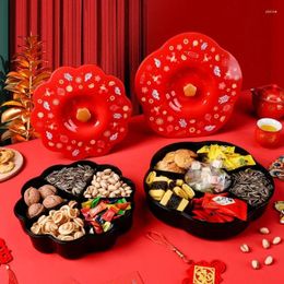 Plates Chinese Spring Festival Candy Storage Box 2024 Year Organiser With Cover Fruit Nuts Tray Desktop Decor