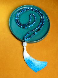 Alloy 108 mala beads necklace for women rosary,Gradient blue Long tassel necklace,Japamala new in necklace,jewelry women,free shipping