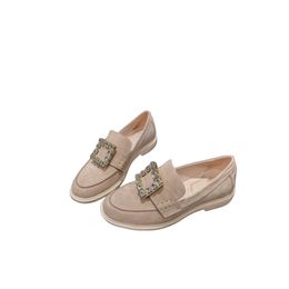 European station spring 2024 new diamond square buckle loafers Jurchen people leather round-headed shallow-mouthed one-shoe small leather OL commuter shoes