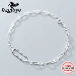 Necklace TrustDavis Minimalist 925 Sterling Silver Fashion Ellipse Chain Bracelet For Women Sterling Silver Wedding Jewellery Gift DS2502