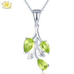 Necklaces Hutang Peridot Pendant Solid 925 Sterling Silver Natural Gemstone Necklace Fine Elegant Classic Jewellery for Women Girl Gift New