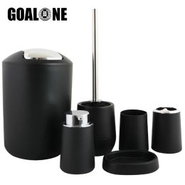 Sets Plastic Bathroom Accessories Set 6PCS Soap Dispenser Dish Trash Can Toilet Brush Toothbrush Holder Toothbrush Cup for Bathroom