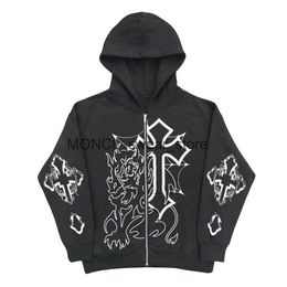 Men's Hoodies Sweatshirts Retro Trend Y2k Zipper Hoodie Harajuku Hip Hop Oversized Hooded Sweatshirt Men Women Street Punk Rock Jacket Coat Top StreetwearH24129