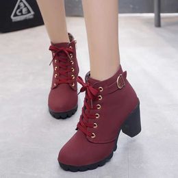 Boots 2022 New Spring Winter Women Pumps Boots High Quality Lace-up European Ladies Shoes PU High Heels Boots Fast Delivery