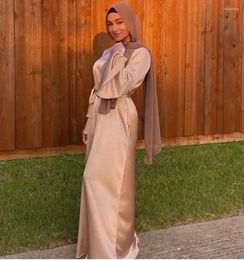 Ethnic Clothing Ramadan Eid Satin Hijab Dress Turkey Abaya Dubai Muslim Summer Maxi Flare Sleeve Dresses For Women Islam Kaftan Robe