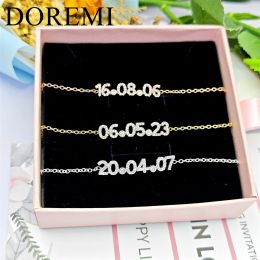 Bracelets DOREMI Full Crystal 6MM Number Zircon Date Bracelet with Birthstone Initial Name Custom Jewelry Bracelet Women Girls Gift