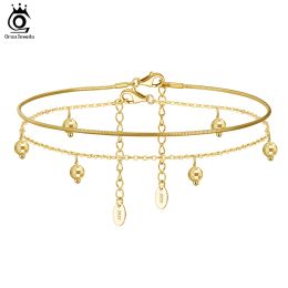 Necklace Orsa Jewels Sier Layered Satellite Beads Star Cross Anklets for Women Summer Foot Tennis Chain Fashion Ankle Jewellery Ssa01