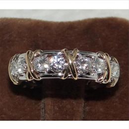 Classic 925 Silver Jewellery Brand Tanzanite 5a CZ Stone Yellow Gold Cross Eternal Band Wedding Ring for Women size 5-12231Z
