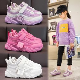 Spring Kids Sneakers PU Girls Casual Mesh Solid Pink Light Boys White Hook Loop Children Non-slip Sports Shoe Fashion 240119