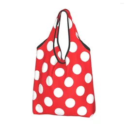 Shopping Bags Red And White Polka Dot Women's Casual Shoulder Bag Large Capacity Tote Portable Storage Foldable Handbags