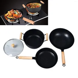 Cookware Sets Frying Pan Iron Pot Wooden Hand Non Stick Stirring Stockpot For Kitchen Set Nonstick Egg