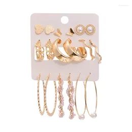 Stud Earrings 9 Pairs/Lot Gold Colour Pearl Hoop Set Metal Dangle Vintage Circle Geometric For Women Girls Trendy Earring