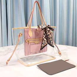 Pink Sugao designer handbags women tote shoulder bag good leather letter L print clear Transparent purse shopping bag 2pcs set wit325U