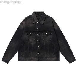 24SS Designer Blenciaga Baleciaga 23ss High Edition B Family New Unisex Couple Style Destroyed Old Made Mud Dyed Denim Jacket Casual Coat