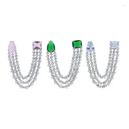 Dangle Earrings Geometric Rectangle Tear Drop CZ Tassel Dangling Chain Luxury Sparking Bling Silver Colour Fashion Women Earring