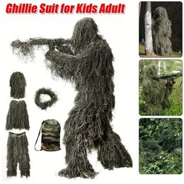 5pcs Camo 3D Ghillie Suit Kit, Camouflage Clothing Woodland Forest Tactical Outfit