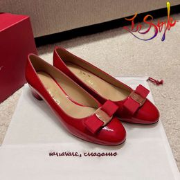 Designer Ballet Shoes Flats Vara Bow Loafers Red Feragamosity Dress Shoes 3cm Heels Women Casual Comfortable Suit Brand Slip On Footwear Size EUR 34-40