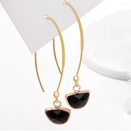 Dangle Earrings Natural Sector Stone Drop Earring Semicircle Obsidian Quartzs Long Pendent Exquisite Female Jewellery Gift