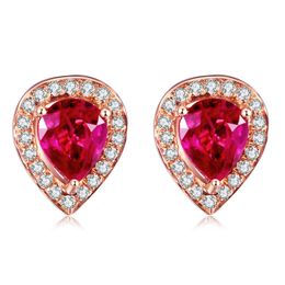 Women Jewelry water drop shaped earrings studs red crystal zircon diamond 18k rose gold plated earrings wedding jewelry birthday gift