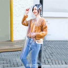 Adult transparent eva long women men fashion raincoat jackets girl fashion clear hooded Impermeable outdoor travel rain coats 2010332t